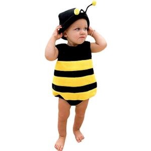 MERSARIPHY Infant Baby Outfits Girl Boy Cartoon Bees Romper Baby Halloween Costumes Fall Clothes with Hat (12-18 Months, Stripes)