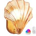 Vintage Battery Operated Wall Sconces with Remote, Amber Rechargeable Wireless Wall Sconces with Magnetic LED Bulbs, Indoor Shell Shaped Wall Lights for Living Room, Bedroom, Bedside, Doorway (1-Pack)