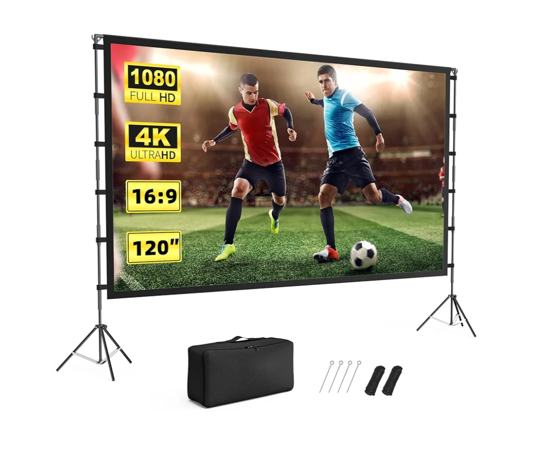 Projector Screen Outdoor, Vamvo Projector Screen with Stand Portable 120" Foldable ProjectorScreen, 10 Feet Indoor Movie-Screen with Carrying Bag for Home Theater Backyard Movie Night