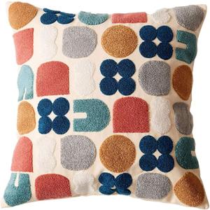 vctops Boho Geometric Tufted Decorative Throw Pillow Cover Farmhouse Cotton Embroidery Accent Square Cushion Case for Couch Sofa Bed (EmbroideryK, 18"x18")