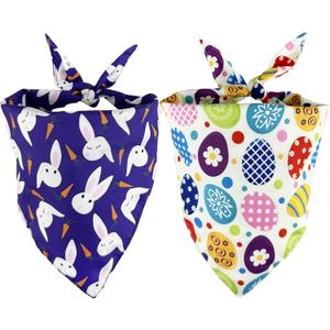 LosFong Easter Dog Bandanas 2 Pack, Reversible Triangle Easter Eggs and Bunny Pet Scarf for Boys and Girls, Premium Durable Fabric Bibs for Small and Medium Dogs (X-Large)
