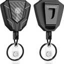 Oaridey Heavy Duty Retractable Keychain with Belt Clip, Retractable Badge Holders with Carbon Fiber Front, Badge Reels Retractable with Key Ring and 31.8 Steel Cord, 9oz Rebound - 2 Pack