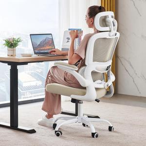 TRALT Office Chair Ergonomic Desk Chair, 330 LBS Home Mesh Office Desk Chairs with Wheels, Comfortable Gaming Chairs (Beige), Pack of 1