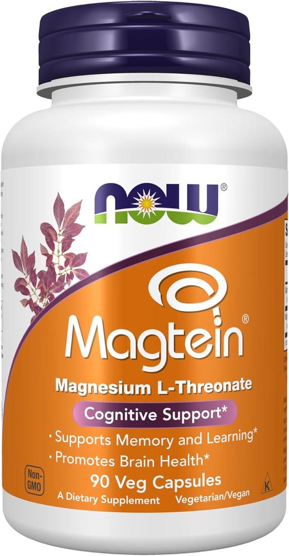 NOW Foods Supplements, Magtein with patented form of Magnesium (Mg), Cognitive Support*, 90 Veg Capsules