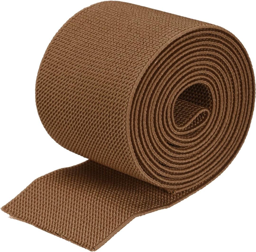 MECCANIXITY Twill Wide Elastic Band Double-Side 3 inch Flat 2 Yard Woven Elastic Band Knit Elastic Spool Heavy Stretch Strap Brown for Sewing, Waistband