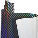 Rainbow Laser Carbon Fiber Vinyl Wrap, High Gloss Sparking Color Change Vehicle Film Sheet Air Release Self Adhesive DIY Decal Auto Cars Motorcycle Protection 60'' x 23.6'' (5ft x 1.9ft)