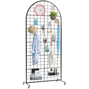 Asee'm Grid Wall Panels Display Stand 2.6' x 5.8' FT Black Movable Wire Grid Wall Display Rack Heavy Floorstanding Detachable Girdwall Panel with T-Base for Craft Show Rack, Retail Displays 1PCS