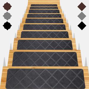 Stair Treads for Wooden Steps 15pcs - 8x30in Carpet Stairs Runner Indoor Non-Slip Stair Mats for Kids Elders and Pets