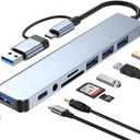 USB C Hub USB Hub 3.0, VIENON Aluminum 8 in 1 USB Extender with SD/TF Card Reader, 3.5mm Aux Headphone Jack for MacBook Pro Air and More PC/Laptop/Tablet Devices