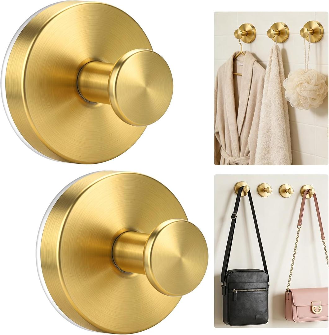 2 x Mity rain Suction Cup Hooks for Door Wreaths, Reusable Metal Wreath Hangers for Front Door Glass Windows, Strong Hold No-Drill Wreath Holder Ideal for Holiday & Christmas Door Decorations（Gold）
