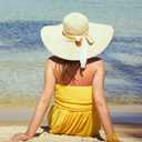 Lanzom Womens 5.7 Inches Big Bowknot Straw Hat Large Floppy Foldable Roll up Beach Cap Sun Hat UPF 50+