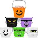 Qilery 12 Pcs Halloween Plastic Pumpkin Buckets with Handle, Multicolor, 7.09 x 5.91 x 5.91 inches (EXP 08/20/26)
