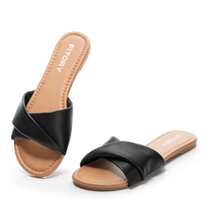 FITORY Women's Flat Sandals Fashion Slides With Soft Leather Slippers for Summer Size 9