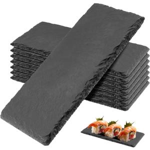 PINGEUI 8 Pack Black Slate Board, 10x5 Inch Rectangle Slate Cheese Board, Individual Stone Plates for Coffee Table, Wooden Table, Home Decor, Bar