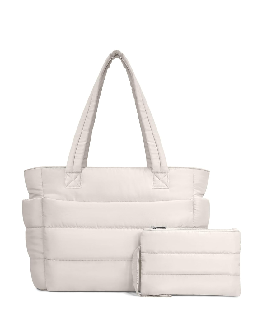 TOPDesign Puffer Tote Bag for Women, Lightweight Puffy Handbag with Compartments, Quilted Shoulder Bag for Work, Travel, Gym