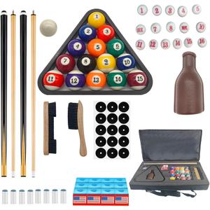 Pool Table Accessories - Pool Balls Set, Cues, Cue Tips, Chalk, Triangle, Brush & Spot Position Stickers