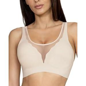 Womens Deep V Bras Wireless Comfortable Bra Supportive No Underwire Bras Tshirt Push Up Bralettes Plunge Seamless Bra Nude L