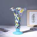 11.2'' H Hand Blown Glass Vase for Flowers, Blue Glass Home Decor for Centerpieces, Blue Wide Mouth Vase for Table, Beautiful Colorful Decor for Bathroom, Unique Gift for Her Friends