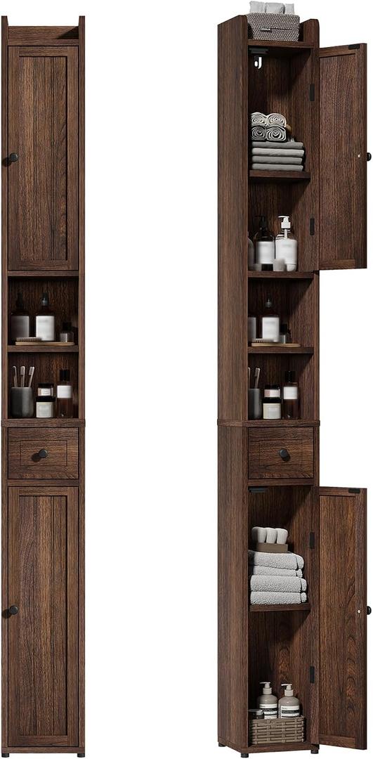 ChooChoo Narrow Bathroom Storage Cabinet with Adjustable Shelves and Drawer, 7.87"D x 7.87"W x 70.87"H