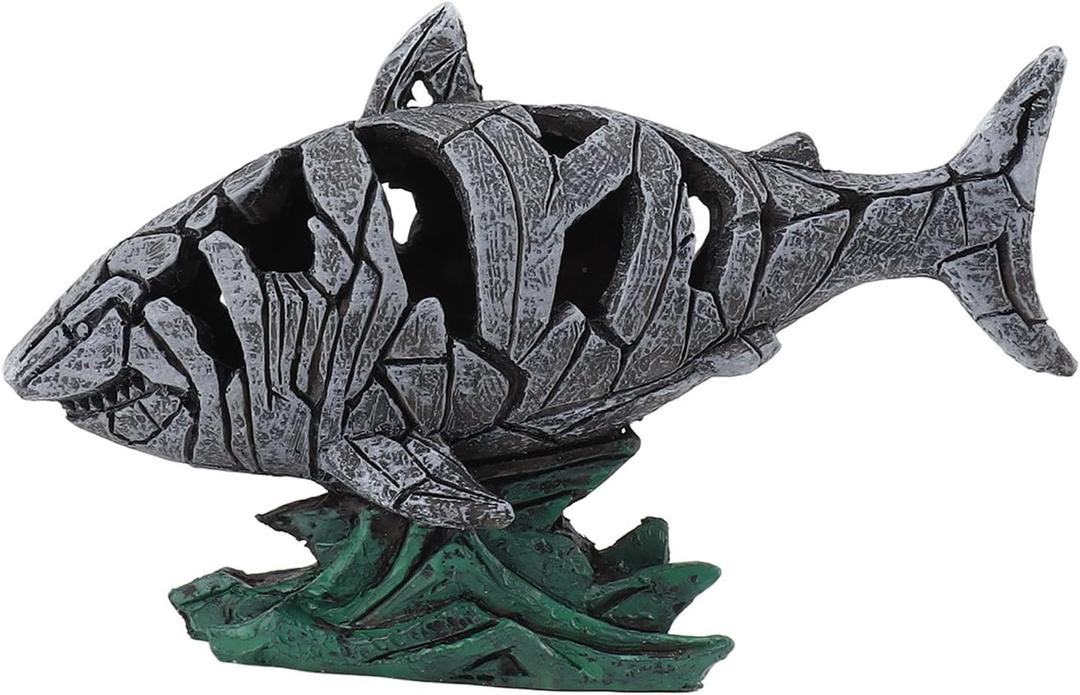Shark Decorative Sculpture Hollowed Waterproof Resin Sturdy 7.3in Long 4.5in Wide Shark Statue Home Decor Statue with Stand Accent Figurine