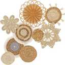 9 Pcs Boho Wall Basket Decor, Rattan Wicker Boho Wall Decor, Hanging Woven Basket Wall Decor, Round Handmade Wall Art for Living Room Bedroom Display Table Settings Home Christmas Decoration (Wood)