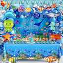 Under the Sea Party Decorations 98Pcs, Ocean Theme Birthday Party Supplies Include Backdrop Tablecloth Bubble Garlands Cake Topper Ocean Animals Balloons for Pool Beach Party Baby Shower (Ocean-01) 