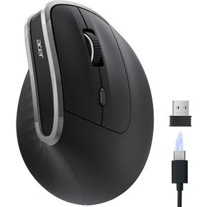 Acer Ergonomic Mouse Wireless, Vertical Computer Mouse for Office, Ergo Mice Rechargeable for Medium to Large Sized Hands, 2.4GHz USB Receiver, 800/1200/1600 DPI, 6 Buttons for Laptop, PC and Desktop
