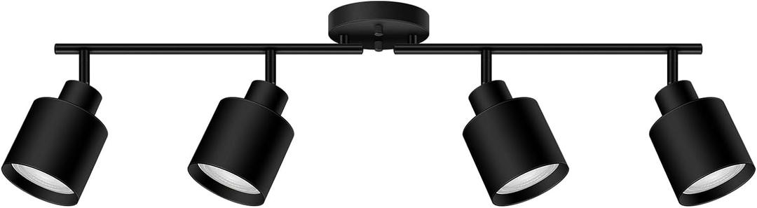 4-Light Led Track Lighting,Black Ceiling Lighting Fixtures,Wall Sconces Ceiling Spotlight with Foldable Light Arms for Kitchen, Closet, Bedroom,GU10 Socket, Bulbs Not Included