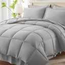 Anluoer Full Comforter Set 7 Piece, Light Grey Bed in a Bag with Comforters, Pillow Shams, Pillowcases, Flat Sheet, Fitted Sheet (Full(82"*86"))