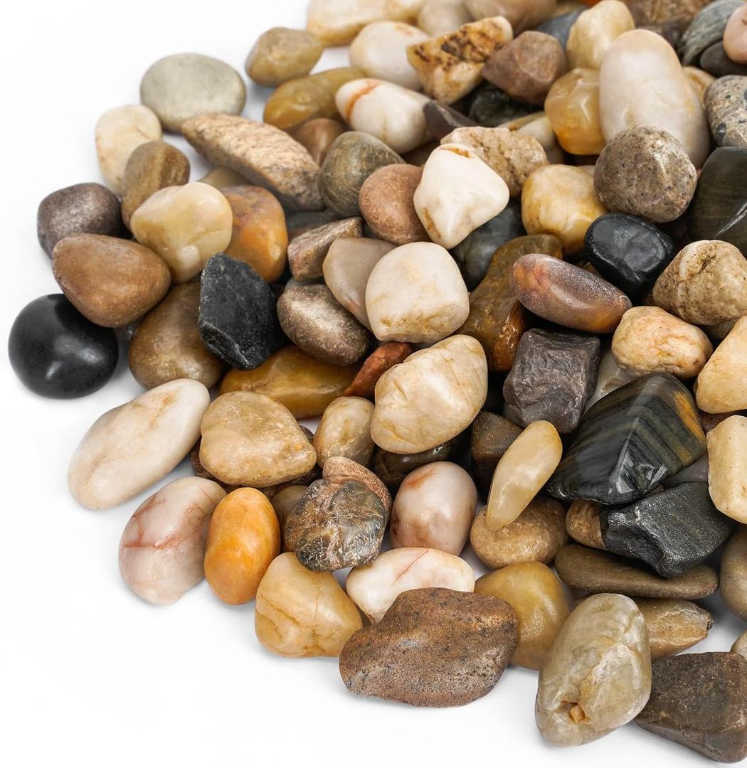 Mr. Fireglass Polished Pebbles, 3/8" Natural Decorative Mixed Color Stones Aquarium Gravel River Rocks for Potted Plants, Landscaping and Home Decor (10-lb Bag)