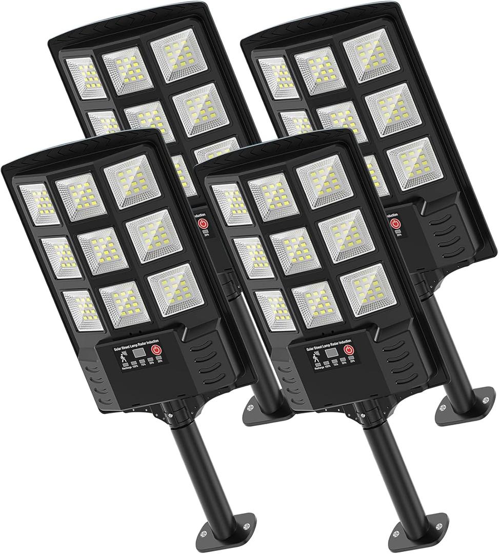 Solar Street Lights Outdoor Waterproof,6500K Solar Lights Outdoor 12000LM LED Solar Flood Light, 320 Wide Angle with Motion Sensor and Remote Control for Yard,Fence,Parking lot,Garage,Yard (4 Pack)