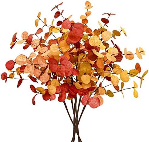 Agusbagli 6 Pcs Artificial Eucalyptus Leaves 28'' Tall Fall Flowers Leaf Greenery Stems Autumn Decorations for Home Wedding Centerpieces Thanksgiving Floral Arrangements