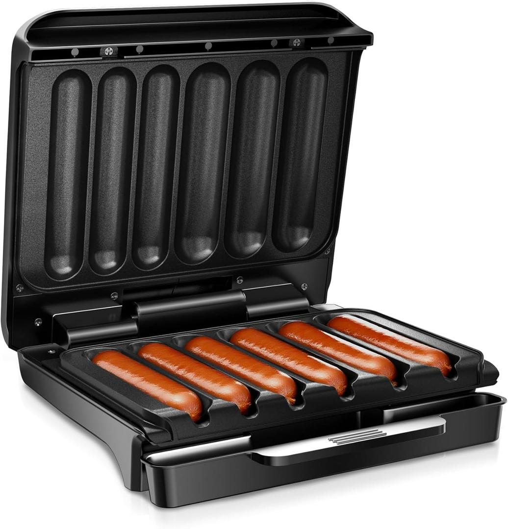 KEINVE Hot Dogs Machine, Electric Grill with Oil Drip Tray, and Cord Storage, Ideal for Veggie Sausages, BBQ or Sausage, Nonstick Plate for Easy Clean