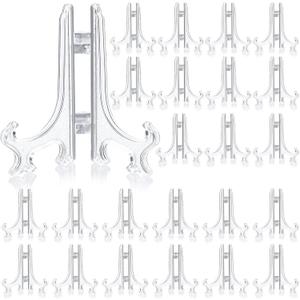 Patelai 48 Pieces Mini Easel Stands Plastic Plate Stand Holder Display Picture Easel for Display Picture Frame Collectibles Desktop Weddings Party Home Decoration(4 Inch, Clear)