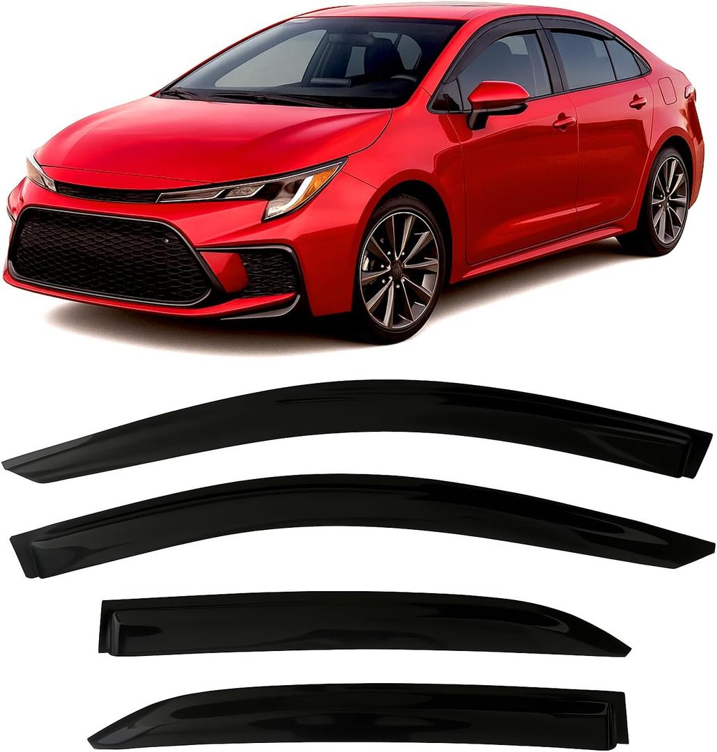2019-2026 Tape-On Side Window Visor Deflectors for Toyota Corolla Sedan L LE SE XLE XSE FX Hybrid Dark Tinted Rain Guards 2020 2021 2022 2023 2024 2025