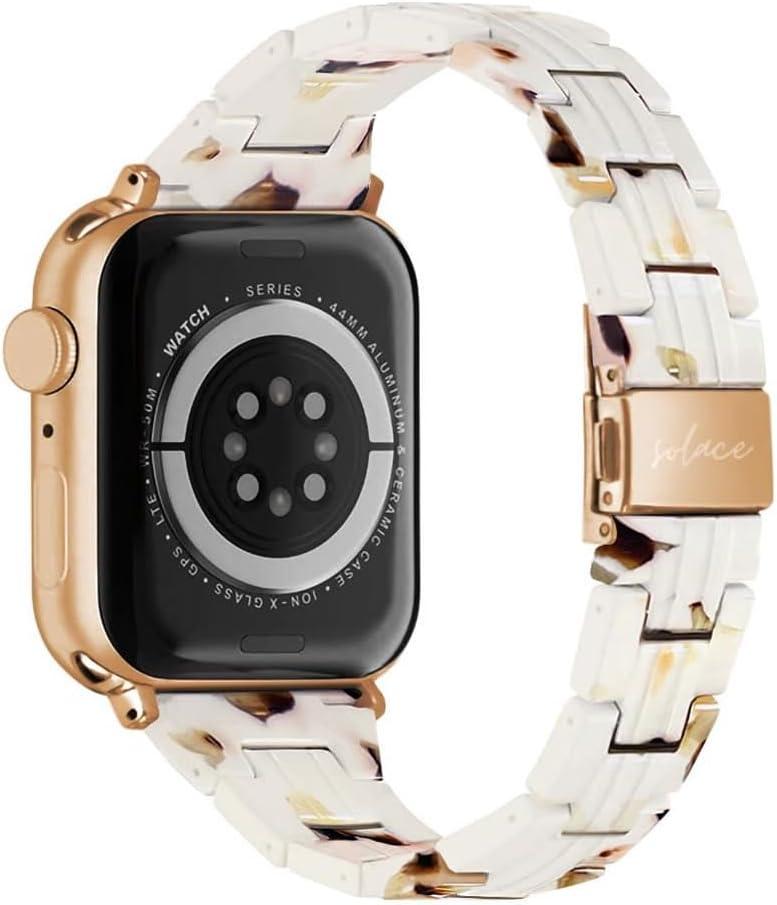 Solace Bands Slim Matte Resin Watch Band - Universal Fit for Apple Watch Bands for Women and Men, iWatch Bands for 38mm 40mm 41mm 42mm 44mm 45mm 49mm Ultra, SE and Series 11 10 9 8 7 6 5 4 3 2 1 (Nougat/Gold Hardware)