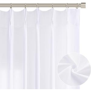 White Pinch Pleated Semi Sheer Curtains 108 Inches Long for Bedroom Living Room Modern Farmhouse Neutral Decor Back Tab Privacy Boho Semi Sheer White Linen Textured Curtain 2 Panels 108 Length (50"W x 108"L (Pack of 2))