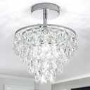 Mini Crystal Chandelier Modern Crysal Flush Mount Ceiling Light for Bedroom Closet Hallway with E26 Base Small Pendant Light (Chrome-Ceiling), 11.8 Inches Diameter