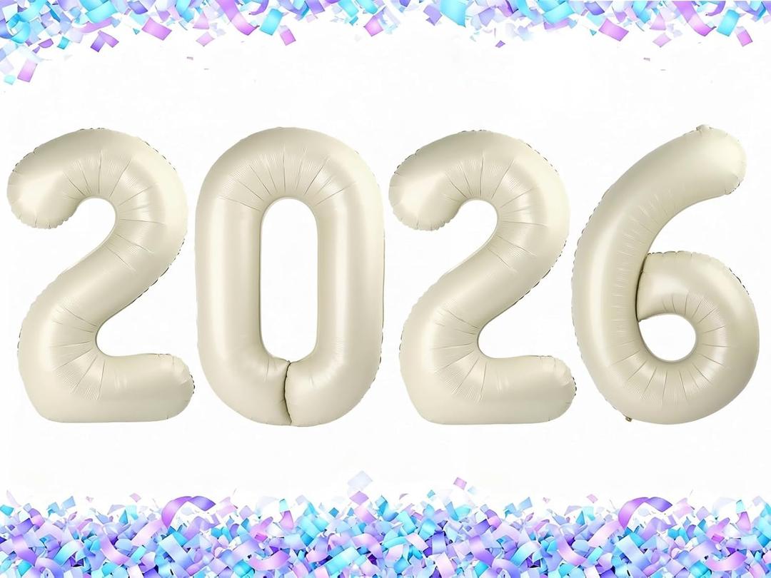 2026 Cream Numbers Balloon 40 Inch, Happy New Years 2026 Balloons for Nye Decor Party, 2026 Digital Balloon Graduation Decoration Supplies