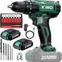 KIMO 20V Cordless Drill Set with 2 Packs 2.0Ah Battery, Max 350 In-lb Torque, 1350 RPM, 3/8" Keyless Chuck, 18+2 Clutch Setting, 18pcs Accessories, Power Drill for Drilling Wood Bricks Walls Metal