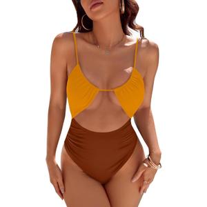 Blooming Jelly Womens One Piece Swimsuit Tummy Control Bathing Suit Sexy Flattering Cheeky High Cut Out Cute Ladies Swimwear (XX-Large, Brown Amber)