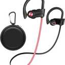 Wireless Bluetooth 5.3 Wireless Headphones with 16Hrs Long Battery, Stereo IPX7 Waterproof in-Ear Earphones, Noise Cancelling Headphones for Running, Black&Pink