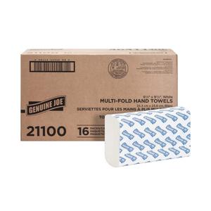 Genuine Joe Multifold Hand Towels, 9.5" x 9.10", 1-Ply, White, 250/Pack, 16 Count