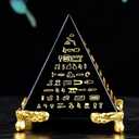 Healing Crystal Pyramid Paperweight - Clear Glass Positive Energy Meditation Desk Ornament with Gold Stand Crafts for Home Office Art Decor (3.94 inch)