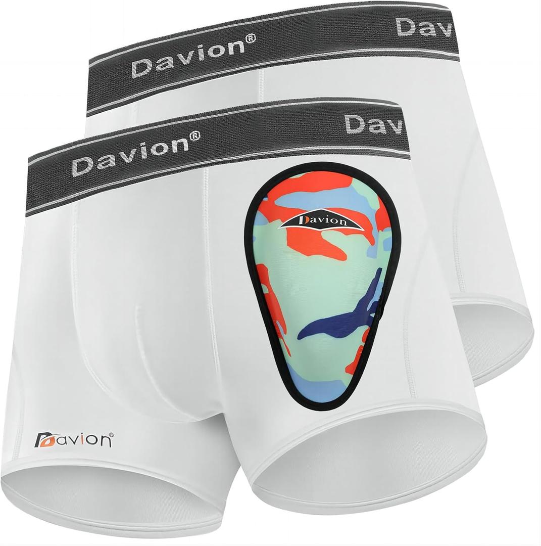 Davion 2-Pack Boys Underwear with 1 Soft Protective Athletic Cup Youth Briefs for Football, Baseball, Lacrosse (Medium, White)