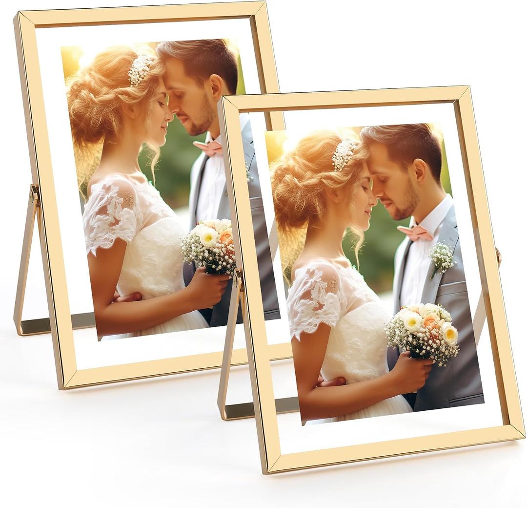 Golden State Art 5x7 Floating Picture Frames 2 Pack, Light Gold Vertical