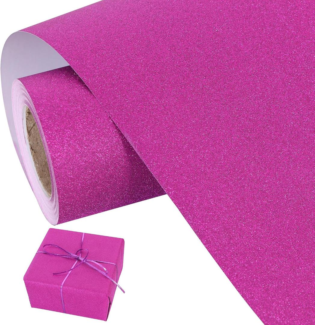 BEISHIDA Hot Pink Glitter Gift Wrapping Paper Roll Solid Color Sparkle Bulletin Board Paper Christmas Gift Wrap Paper for Flower Wrapping Wedding Birthday Graduation Gift Wrapping (17inchesX32.8ft)
