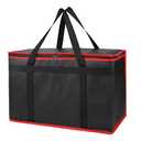 Bodaon Insulated Food Delivery Bag, XX-Large Reusable Grocery Shopping Bags, Picnic Cooler Bag Zipper/Zippered Top Cold, Black with Red Edge, 1-Pack