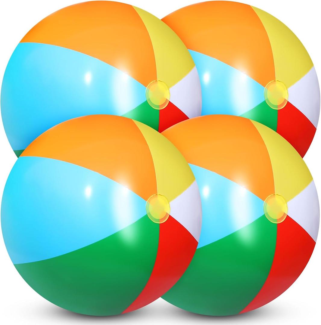 Sosation 4 Pcs Giant Inflatable Beach Ball 30inch Large Baseball Soccer Basketball Football 2.5ft Inflatable Sport Ball for Summer Pool Beach Outdoor Sports Themed Party(Rainbow Style), 30 inches or 75 centimeters