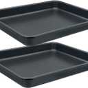 Small Cookie Sheets 11X9 Inch 2Pcs Mini Baking Pan Toaster Oven Tray Nonstick Thicken Brushed Carbon Steel Magnetic No Warp 1 to 2 Person Bakeware By HYTK